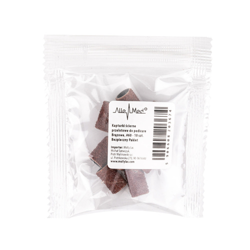 Kapturki do manicure i pedicure mandrele nakładki ścierne cylinder 6mm gradacja 60 AlleMed brązowe 10 szt.
