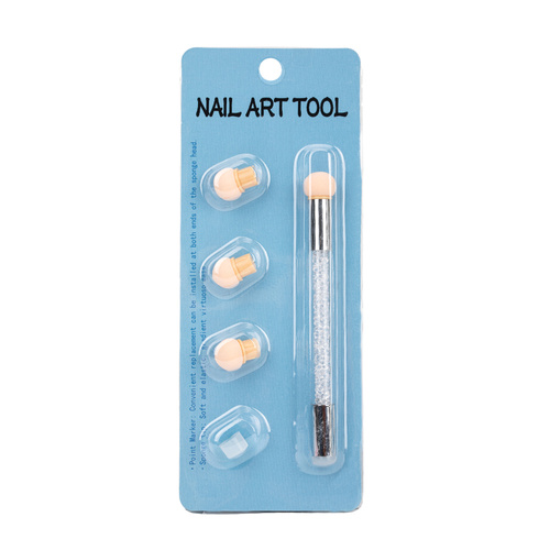 Dwustronny pędzel gąbka do ombre i nail art stempel z cyrkoniami biały