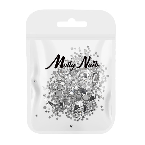 Ozdoby do paznokci Molly Nails cyrkonie srebrne mix 150 szt