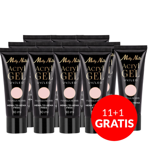 11+1gratis Akrylożel Polygel żel budujący do przedłużania AcrylGel Molly Nails HEMA/Di-HEMA Free Vanilla Muffin 30 ml