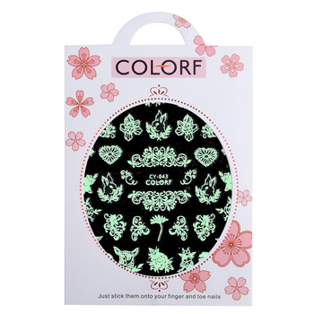 Naklejki do paznokci cienkie samoprzylepne świecące w UV wzory ornamenty CY-043