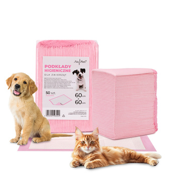Podkłady mata maty chłonne dla psa nauka sikania higiena czystość AlleMed 50 szt. 60x60 cm różowe