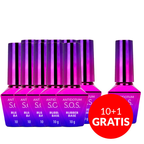 10+1gratis Baza kauczukowa elastyczne paznokcie manicure pedicure do mocowania ozdób S.O.S. Antidotum MollyLac Clear 10 g