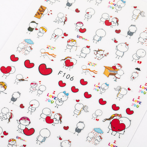 Naklejki do paznokci samoprzylepne walentynkowe F106