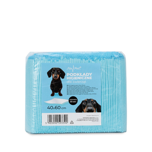 Podkłady mata maty chłonne dla psa nauka sikania higiena czystość AlleMed 50 szt. 40x60 cm niebieskie