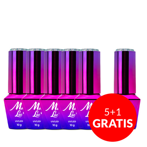 5+1gratis Lakier hybrydowy brokatowy MollyLac Born To Glow Mesmerise 10 g Nr 575