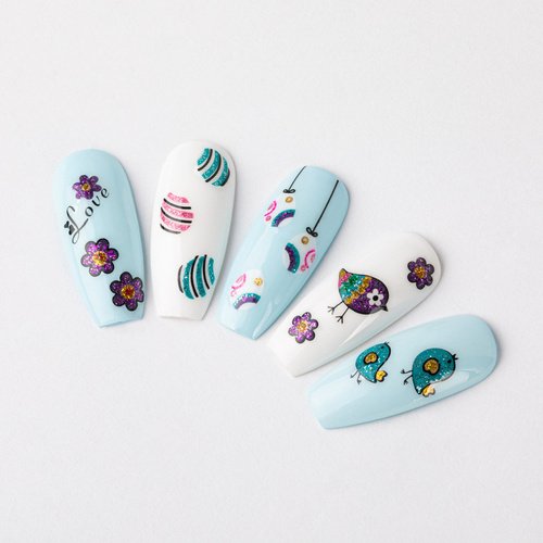 Naklejki do paznokci 3D samoprzylepne brokatowe wielkanocne BLE 1104D