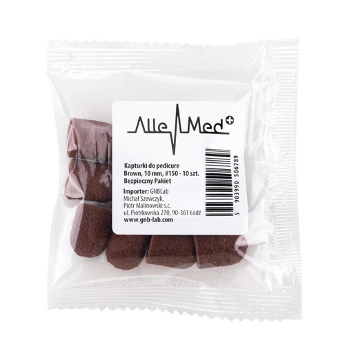 5szt Kapturki ścierne do pedicure z bawełnianym środkiem 10mm gradacja 150 brązowe AlleMed 10 szt