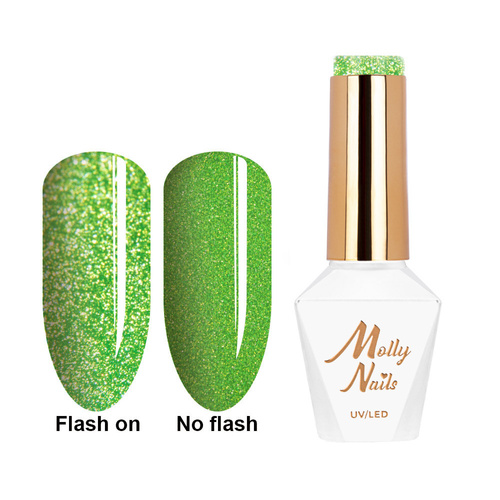 5+1gratis Lakier hybrydowy Molly Nails Flashing Lights Neon Evergreen HEMA/Di-HEMA Free 8g Nr 647