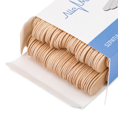 Szpatułki laryngologiczne drewniane jednorazowe do wosku depilacji AlleMed 100 szt