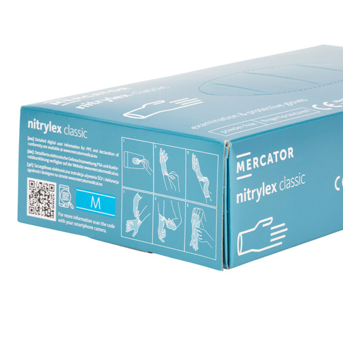 Rękawiczki jednorazowe nitrylowe diagnostyczne i ochronne Mercator rozmiar M niebieskie 100 szt