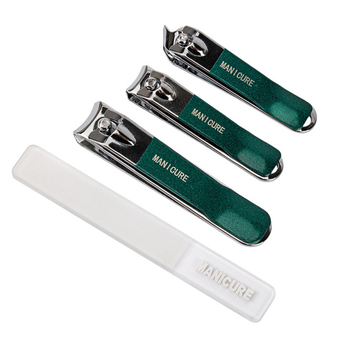 Zestaw 4 akcesoriów kosmetycznych do manicure, pedicure ciemny zielony