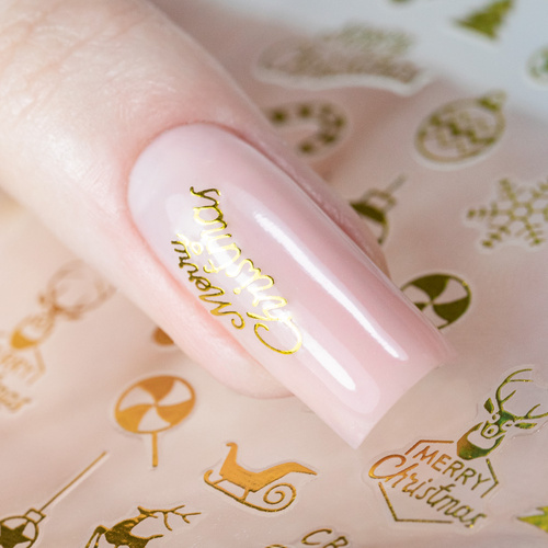 Naklejki do paznokci cienkie samoprzylepne świąteczne Molly Nails CB-149 złote