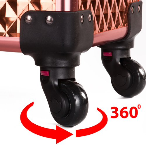 Kuferek kosmetyczny XXXL 4w1 walizka na kółkach obrotowych 360 stopni - Diamond 3D rose golden (okucia rose golden)