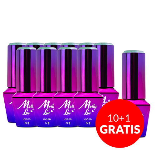 10+1gratis Lakier hybrydowy MollyLac Mermaid Whispers Green Sea of Sin 10g Nr 591