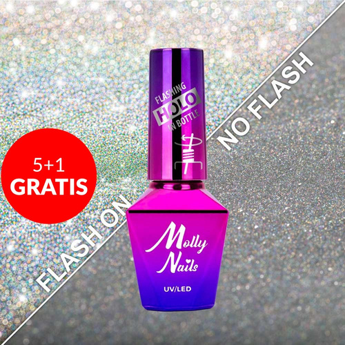 5+1gratis Lakier hybrydowy Molly Nails Flashing Holo in Bottle 8g