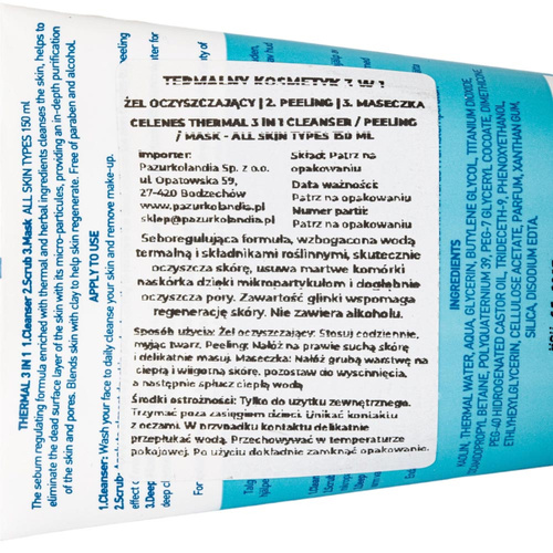 Termalny żel oczyszczający, peeling i maseczka 3w1 Thermal Celenes by Sweden 150ml
