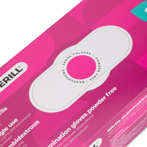 Rękawiczki jednorazowe nitrylowe diagnostyczne i ochronne Medisterill rozmiar S magenta 100szt