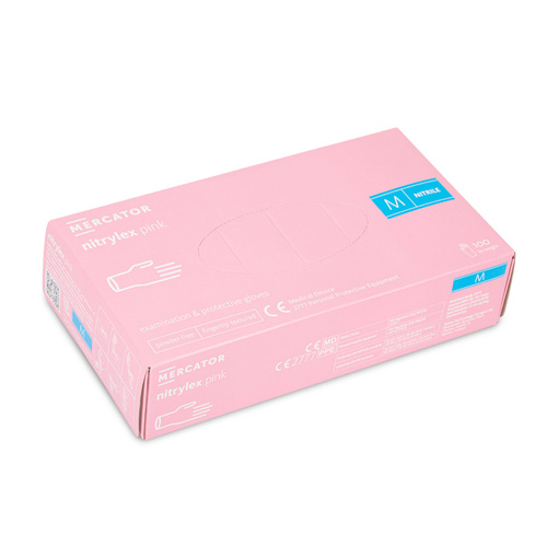 Rękawiczki jednorazowe nitrylowe diagnostyczne i ochronne Mercator rozmiar M różowe 100 szt