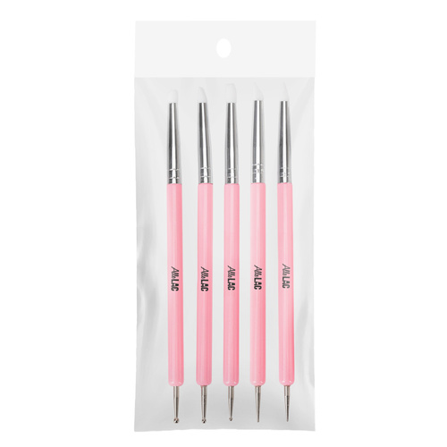 Zestaw sonda + silikonowy aplikator do zdobień wcierania pyłków i zdobienia paznokci AlleLac róż 5 szt