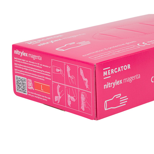 Rękawiczki jednorazowe nitrylowe diagnostyczne i ochronne Mercator rozmiar L magenta 100 szt