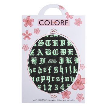 Naklejki do paznokci cienkie samoprzylepne świecące w UV litery CY-029