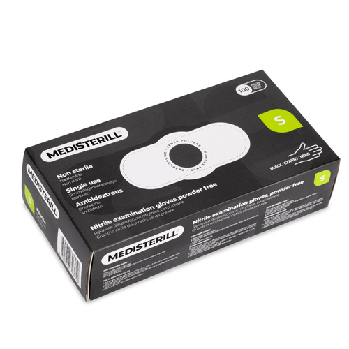Rękawiczki jednorazowe nitrylowe diagnostyczne i ochronne Medisterill rozmiar S czarne 100szt