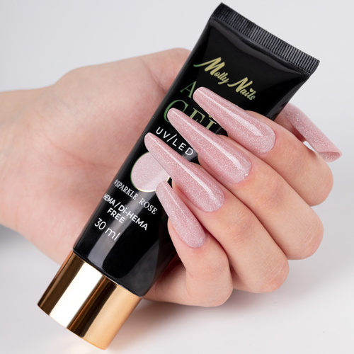 11+1gratis Akrylożel Polygel żel budujący do przedłużania AcrylGel Molly Nails HEMA/Di-HEMA Free Sparkle Rose 30 ml