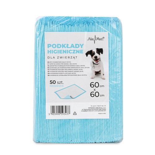 Podkłady mata maty chłonne dla psa nauka sikania higiena czystość AlleMed 50 szt. 60x60 cm niebieskie