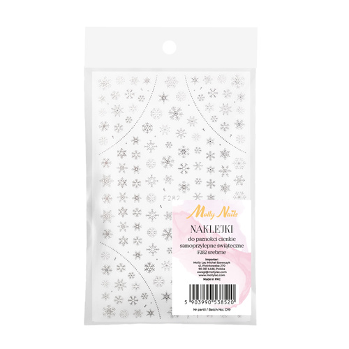 Naklejki do paznokci cienkie samoprzylepne świąteczne Molly Nails F282 srebrne