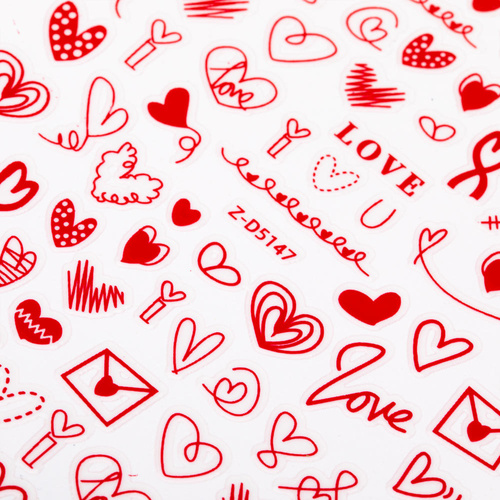 Naklejki do paznokci cienkie samoprzylepne serduszka Z-D5147 czerwone