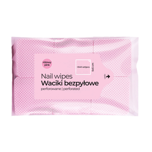 Waciki bezpyłowe perforowane do paznokci różowe 5x5 cm 540 szt