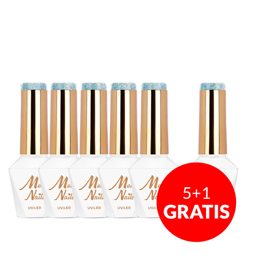 5+1gratis Lakier hybrydowy Molly Nails Shocking Shine Little Soul HEMA/Di-HEMA Free 8g Nr 685