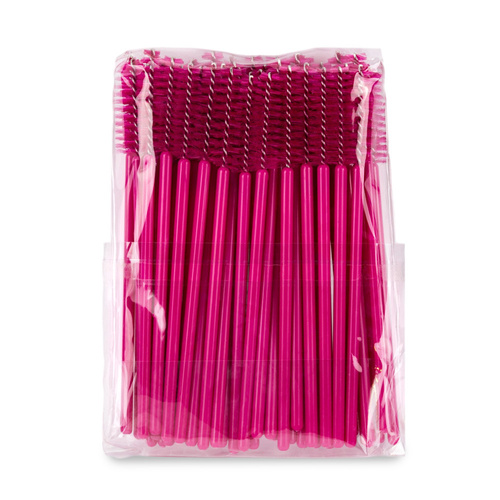 Szczoteczka do rzęs nylonowa różowa - patyczek różowy 50szt