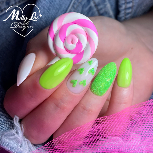 Baza kauczukowa z kolorem 2w1 neonowa do szybkiego manicure i pedicure Fluo Rubber Base 2in1 MollyLac Lime Mojito 10 gram Nr 3