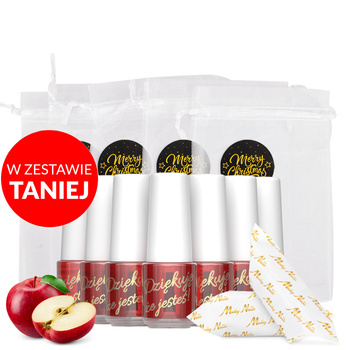 100szt Oliwka okazjonalna do skórek i paznokci o zapachu czerwonego jabłka z krówkami w ozdobnym woreczku 5ml
