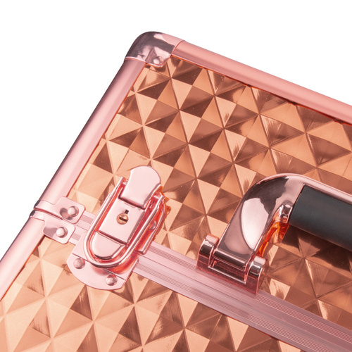 Kuferek kosmetyczny XXXL 4w1 walizka na kółkach obrotowych 360 stopni - Diamond 3D rose golden (okucia rose golden)
