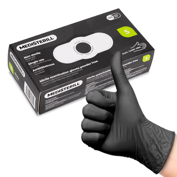 Rękawiczki jednorazowe nitrylowe diagnostyczne i ochronne Medisterill rozmiar S czarne 100szt