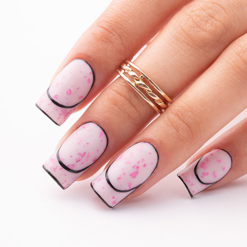 Mleczna baza kauczukowa z różowo metalicznymi płatkami Flakes Rubber Base Milk&Pink Molly Nails HEMA/Di-HEMA Free 10 gram