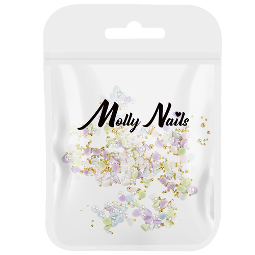 Ozdoby do paznokci kwiatki akrylowe + kulki Molly Nails mix kolorów 150 sztuk Nr 2