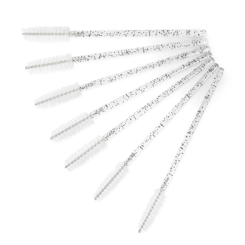 Szczoteczka do rzęs nylonowa biała- patyczek przezroczysty/czarny 50szt