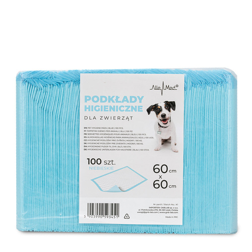 Podkłady mata maty chłonne dla psa nauka sikania higiena czystość AlleMed 100 szt. 60x60 cm niebieskie