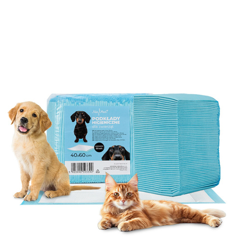 Podkłady mata maty chłonne dla psa nauka sikania higiena czystość AlleMed 50 szt. 40x60 cm niebieskie