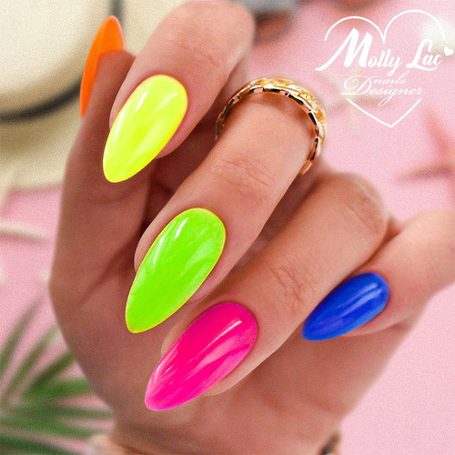 Baza kauczukowa z kolorem 2w1 neonowa do szybkiego manicure i pedicure Fluo Rubber Base 2in1 MollyLac Lime Mojito 10 gram Nr 3