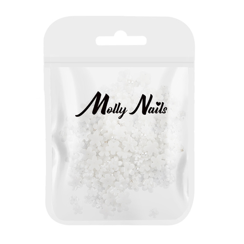 Ozdoby do paznokci kwiatki akrylowe + kulki Molly Nails białe 150 sztuk