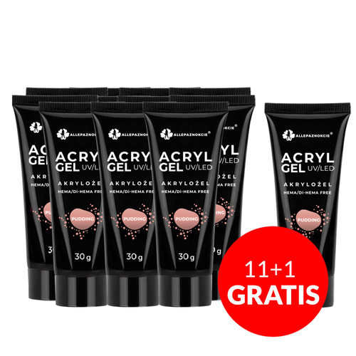 11+1gratis Powder Gel akrylożel Allepaznokcie HEMA/Di-HEMA Free Pudding 30ml