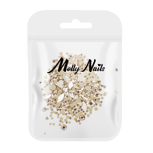 Ozdoby do paznokci Molly Nails cyrkonie złote mix 150 szt