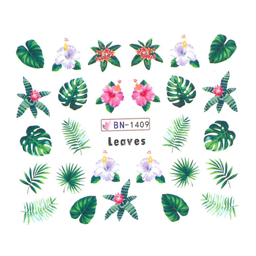 Naklejki wodne do paznokci rośliny BN-1409