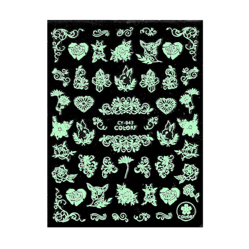Naklejki do paznokci cienkie samoprzylepne świecące w UV wzory ornamenty CY-043