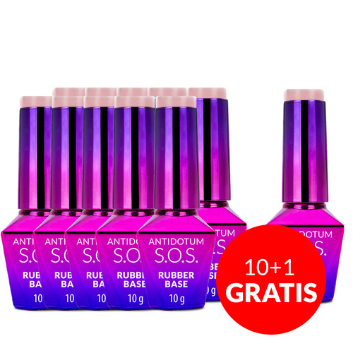 10+1gratis Baza kauczukowa elastyczne paznokcie S.O.S. Antidotum Molly Nails Creme de Nude 10g